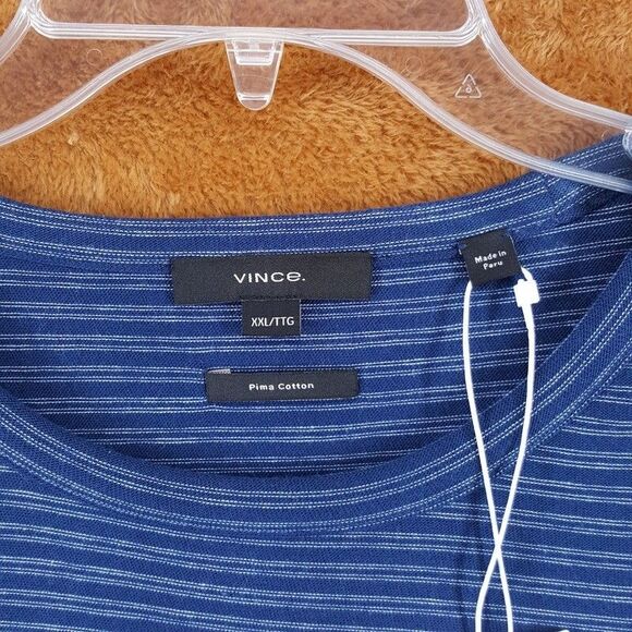 VINCE Shirt Mens XXL Blue Stripe Pullover Crew Short Sleeve Pima Cotton Tee $125 - Picture 2 of 6